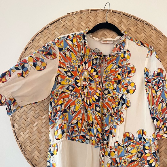 TORY BURCH ARABELLA BOHO BOHEMIAN PEASANT SILK DRESS SWEET TANGERINE EUC FLOWY - Picture 12 of 16